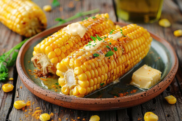 Delicious Corn on the Cob on a Wooden Table