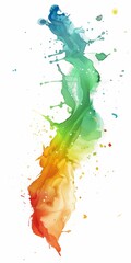 Dynamic watercolor splash with spectrum colors flowing on white, representing creativity and movement.