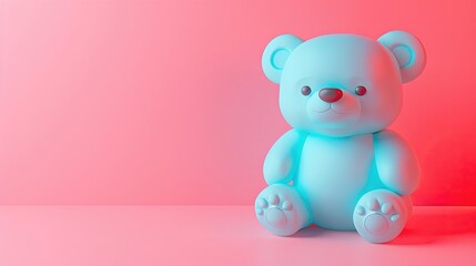Obraz premium A glossy blue bear figure against a pink and blue gradient backdrop.