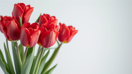 Fototapeta premium Red tulips bouquet on white background
