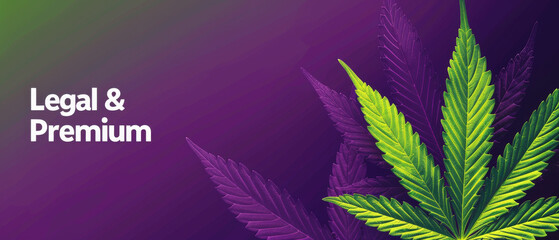 Eye-catching cannabis graphic with premium connotation, 'Legal & Premium' text on purple