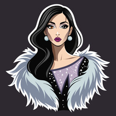 Illustrate a chic fashion illustration of a glamorous girl, suitable for transforming into a captivating sticker for t-shirts