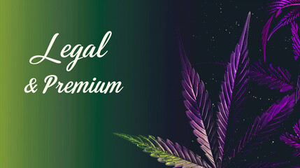A cannabis leaf with Legal & Premium in elegant cursive, signifying upscale and compliance