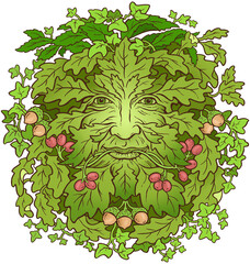 Green Man Pagan Symbol Digital Illustration