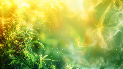 Ethereal image of a cannabis plant with a background of magical sparkling lights and a dreamy atmosphere - Powered by Adobe