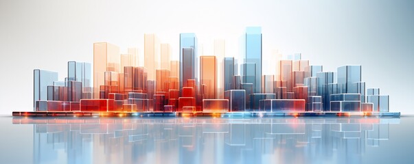 a city skyline with glass blocks