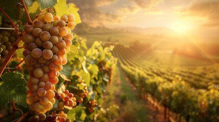 grape vines in the rays of sun
