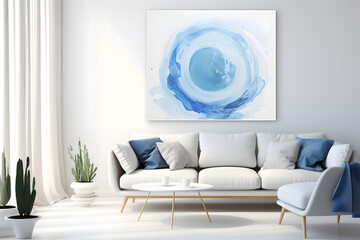Transport yourself to a realm of peace and serenity with the serene beauty of a rounded splash of blue water set against a white  Generative AI