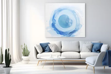 Fotobehang Transport yourself to a realm of peace and serenity with the serene beauty of a rounded splash of blue water set against a white  Generative AI © Ajrak