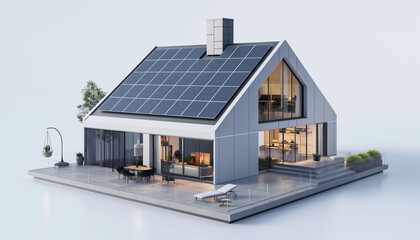 mini villa moderna lussuosa con impianto fotovoltaico - obrazy, fototapety, plakaty