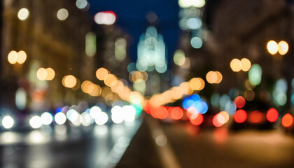 Abstract blurred city lights. Night traffic bokeh. - obrazy, fototapety, plakaty
