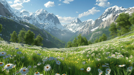 alpine meadow with flowers - obrazy, fototapety, plakaty