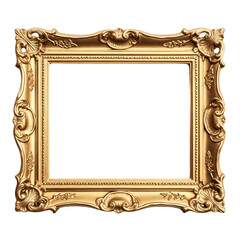 Vintage Baroque Horizontal Rectangle Gold Frame isolated on transparent background PNG