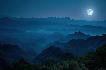 Papier Peint photo Lavable Europe du nord Mountainous Landscape Bathed In Moonlight