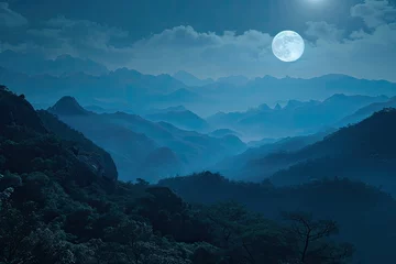 Papier Peint photo Lavable Europe du nord Mountainous Landscape Bathed In Moonlight