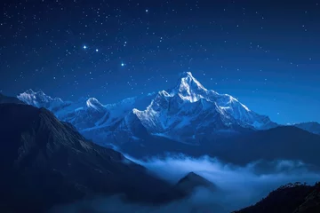Afwasbaar Fotobehang Noord-Europa Mountainous Landscape Bathed In Moonlight