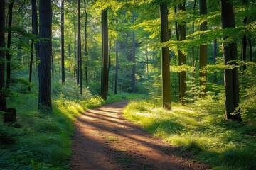 Sunlit Forest Path With Dappled Shadows