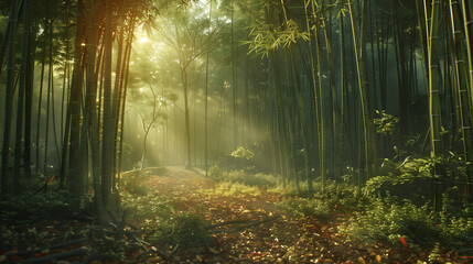 sunlight through the bamboo forest