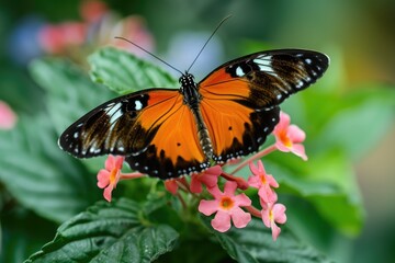 Fototapeta na wymiar Beautiful Butterfly on vibrant flower in the garden
