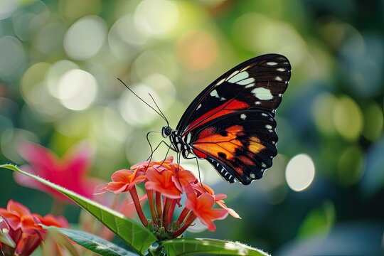 Beautiful Butterfly on vibrant flower in the garden