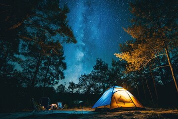 Camping under the stars at night - obrazy, fototapety, plakaty