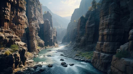 Foto op Plexiglas Wild river flowing through the amazing  valley, beautiful landscape © Filip