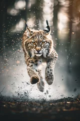 Schilderijen op glas portrait of a lynx on the run © StockUp