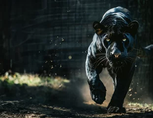 Tuinposter black panther in a dark zoo © StockUp