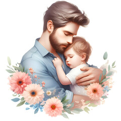 Obraz na płótnie Canvas Watercolor Father's day Clipart Dad with Kid PNG i love Father Daddy Grandfather Father and child Fatherhood Best Dad PNG