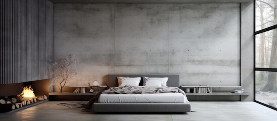 Cement grey bedroom design as a backdrop for house painting.