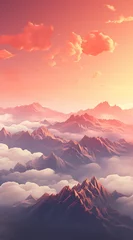 Fotobehang a mountain range with clouds and a sunset © Bogdan