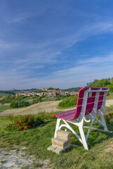 Typical vineyard near Castello di Razzano and Alfiano Natta, Barolo wine region, province of Cuneo, region of Piedmont, Italy