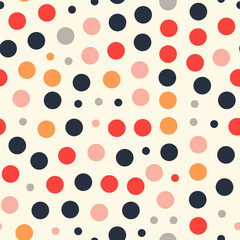 Polkadot seamless pattern. Vector abstract background with colored circles. Geometric shapes patterns tile. Repeating ornament for packaging, invitation, decoration, surface design. Stock illustration - 759081249