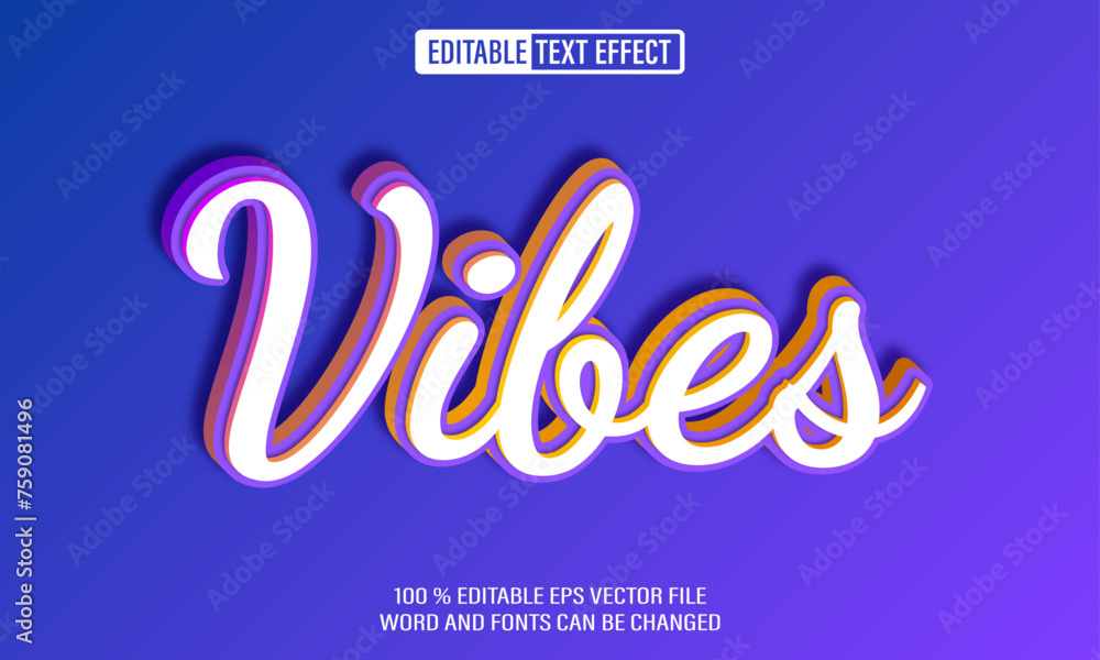 Poster editable 3d text style effect - vibes rainbow text effect template