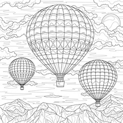 Hot air balloons.Coloring book antistress for children and adults. 