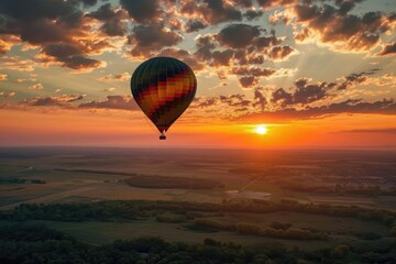 Hot air balloon soaring at sunset photography