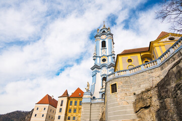 famous blue and white church of Dürnstein, Wachau, unesco, world heritage, lower austria, austria - 759081810