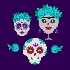 Calavera sugar skulls. Mexican dia de los muertos day