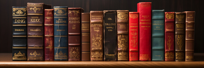 A Collection of Knowledge: DK Books on a Wooden Shelf - obrazy, fototapety, plakaty