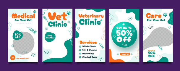 Set of Social media Story templates for vet clinic and veterinary