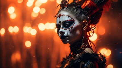 a spectacle featuring gothic character in terrifying makeup, offering a captivating and fear-filled theatrical performance
 - obrazy, fototapety, plakaty