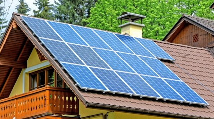 Eco-friendly solar panels on a roof 