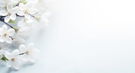 White cherry blossom flowers banner with empty space