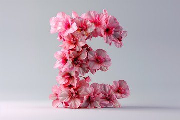 Spring and summer letter E with pink flowers. Flower font concept.