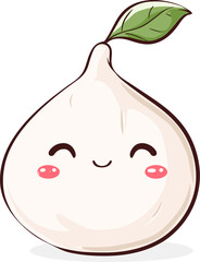 Illustration of a Cute Fresh mozzarella cheese with green basil leaves. Vector illustration.