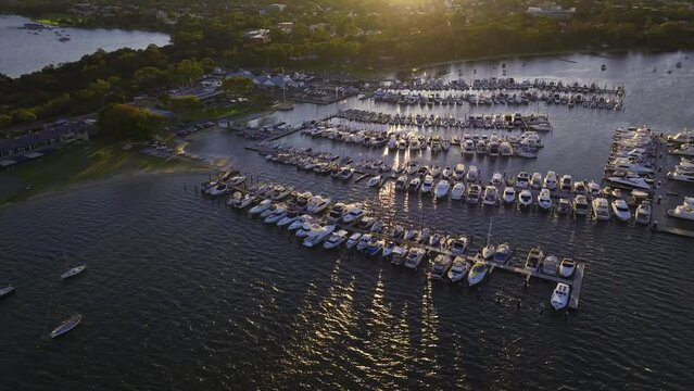 Sunset Drone footage of Boats at Matilda Bay Perth, Western Australia