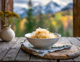 Rustic sauerkraut meal, traditional fermented food presentation - obrazy, fototapety, plakaty