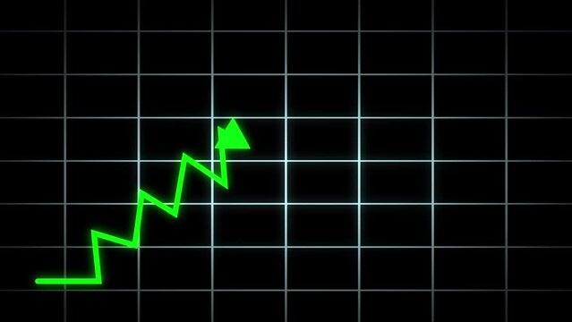 Going up arrow concept. Successful Growth Trend Zig zag Green line Graph. Grid Background. Rising financial Data, Investment Growth, Growing Business chart