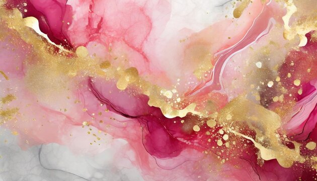 Naklejki colorful ink luxury abstract background with marble texture in pink and gold color fluid art pattern wallpaper underwater paint mix