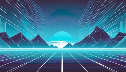 1980 s style abstract blue background with lines sci fi cyberpunk landscape retrowave backdrop